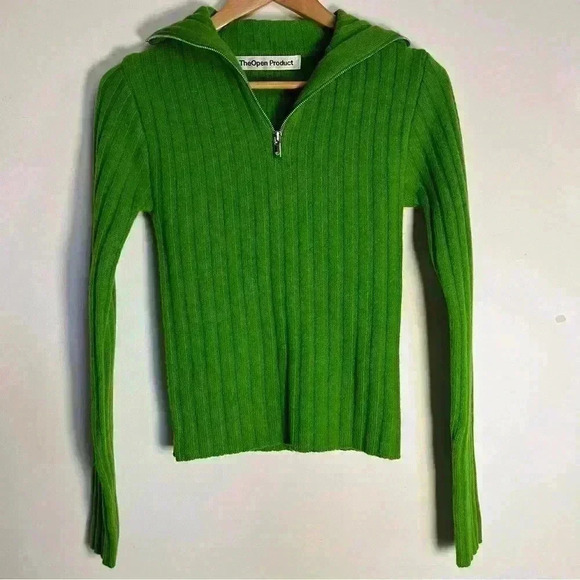 TheOpen Product Zip Turtleneck Knit Top Green Sweater $168 Womens Size 1 Small - Picture 4 of 7